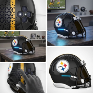 NFL Echo Dot Bundle: Echo Dot (5th Gen) Deep Sea Blue with Limited-Edition Pittsburgh Steelers Helmet Stand