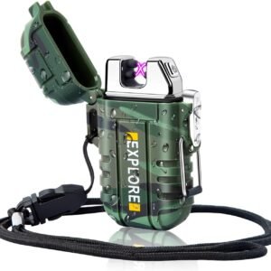 LcFun Electric Dual Arc Lighter USB Rechargeable Outdoor Windproof Flameless Plasma Lighters for Camping, Hiking, Waterproof Matches Survival Tactical Gear Birthday Gifts for Men