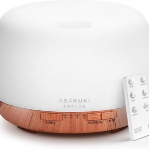 ASAKUKI Essential Oil Diffuser 500ml, Ultrasonic Aromatherapy Humidifier with Remote Control, 7 LED Colors, Timer & Auto-Off, Large Room Diffuser (Yellow)