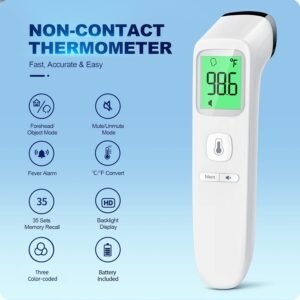 No-Touch Thermometer for Adults and Kids, Accurate Digital Baby Thermometer, Fever Alarm & Silent Mode, 2 in 1 Forehead & Object Mode