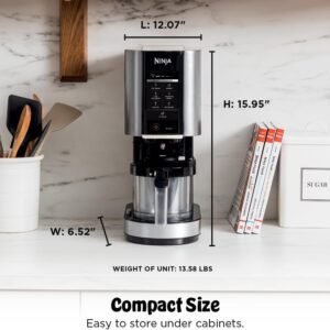 Ninja NC301 CREAMi Ice Cream Maker, for Gelato, Mix-ins, Milkshakes, Sorbet, Smoothie Bowls & More, 7 One-Touch Programs, with (2) Pint Containers & Lids, Compact Size, Perfect for Kids, SilverCreate delicious frozen desserts at home with the versatile Ninja Ninja CREAMi Ice Cream Maker NC301. Designed to transform everyday ingredients into creamy frozen treats, this powerful appliance lets you easily make ice cream, sorbet, milkshakes, smoothie bowls, gelato, and more right in your kitchen. With 800 watts of power and 120 volts, it delivers smooth, consistent results every time.  One of the standout features of the Ninja CREAMi is its complete ingredient control, allowing you to customize recipes based on your dietary preferences. Whether you want low-sugar, keto, dairy-free, or vegan frozen desserts, this machine lets you tailor each batch exactly the way you like it.  The machine includes 7 convenient one-touch programs that automatically adjust speed, pressure, and processing time to perfectly shave through your frozen base. You can choose from Ice Cream, Sorbet, Gelato, Milkshake, Smoothie Bowl, Lite Ice Cream, and Mix-In modes, making it simple to prepare a variety of frozen treats with just one touch.  Customization goes even further with the Mix-In function, which allows you to add your favorite toppings like chocolate chips, nuts, fruit, or candy to create unique textures and flavors in every pint.  Using the machine is simple and beginner-friendly. Just prepare your base, freeze it overnight in the pint container, then process it in the machine to enjoy a creamy dessert in minutes. If you prefer a softer texture, the Re-Spin function processes the mixture again to make it even smoother and creamier.  This model is compatible with NC299 and NC300 pint accessories, ensuring you have the right containers for preparing and storing your frozen creations.  With its powerful performance, easy controls, and endless customization options, the Ninja CREAMi makes it easy to enjoy homemade frozen desserts exactly the way you want them. 🍨