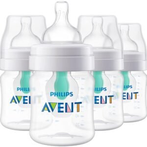 Philips Avent Anti-Colic Bottle with AirFree Vent, 4oz, with Flow 1 Nipples, 0m+, 4pk, Clear, SCY701/04