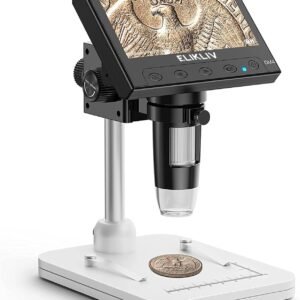 Elikliv Microscope, LCD Digital Coin Microscope 1000x, Coin Magnifier with 8 Adjustable LED Lights, PC View Compatible with Windows/MacBook, EDM4, 4.3-Inch