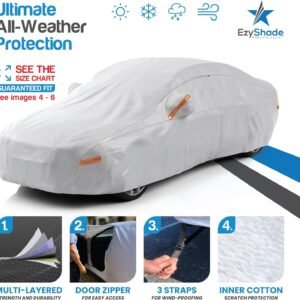 EzyShade 10-Layer Car Cover Waterproof All Weather - See Vehicle Size-Chart - Car Covers for Automobiles & Car Snow Cover - Full Exterior Covers - Winter Rain Sun SUV Sedan. Size A4 (See SizeChart)