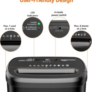 Amazon Basics 8-Sheet High Security Cross Cut Paper and Credit Card Shredder with P-4 Security, Auto Shut-off, Black