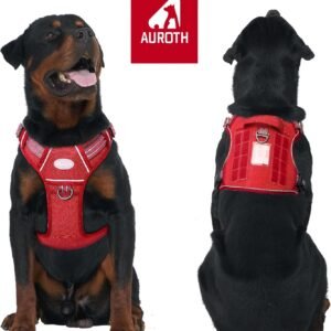 AUROTH Tactical Dog Harness for Large Dogs No Pull Adjustable Pet Harness Reflective K9 Working Training Easy Control Pet Vest Military Service Dog Harnesses Red XL