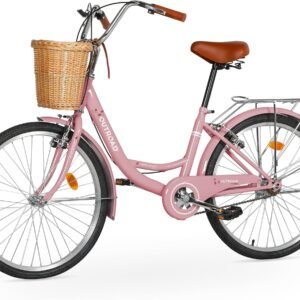 Outroad Beach Cruiser Bike, 24/26 inch Commuter Bicycle for Adult and Women,High-Carbon Steel Comfortable City Bikes with Rear Rack and Basket, (Black/Pink/White/Green/Purple)