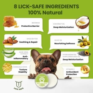 Lick-Safe Dog Paw & Nose Balm with Coconut Oil | Winter Road Salt & Cold Pavement Protector | All-Natural Moisturizer & Soother for Dry, Cracked Pads & Snout, Nose Butter for Bulldogs (60 g /2.1 oz)