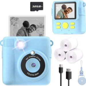 Kids Camera Instant Print, Christmas Birthday Gifts for Kids Age 3-12, Selfie Digital Camera with 1080P Videos,Toddler Portable Travel Toy for 4 5 6 7 8 9 Year Old Boys Girls-Blue