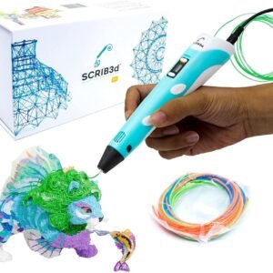 SCRIB3D P1 3D Printing Pen with Display - Includes 3D Pen, 3 Starter Colors of PLA Filament, Stencil Book + Project Guide, and Power adapter