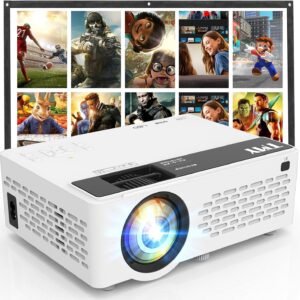TMY 1080P Full HD Portable Mini Projector, Upgraded Bluetooth Movie Projector with Screen, Compatible with TV Stick Smartphone/HDMI/USB, Indoor & Outdoor Use