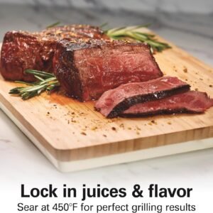 Hamilton Beach Electric Indoor Searing Grill with Viewing Window & Adjustable Temperature Control to 450F, 118 sq. in. Surface Serves 6, PFAS-Free Removable Nonstick Grate, Stainless Steel