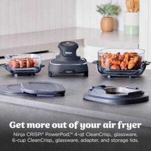 Ninja Crispi 4-in-1 Glass Air Fryer | 450°F | Non-Toxic | 4QT & 6-Cup Glass Containers w/Lids | Microwave, Freezer, Dishwasher Safe | Max Crisp, Air Fry, Bake, Recrisp | Cyberspace Gray, FN101GY