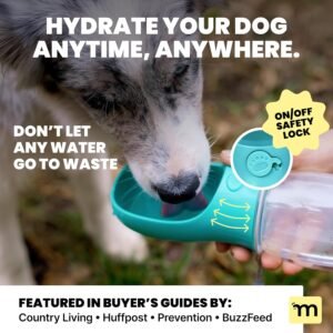 MalsiPree Portable Dog Water Bottle - 19 Oz, Blue - Leak-Proof Water Bowl Dispenser with Lock for Hiking, Travel & On-The-Go