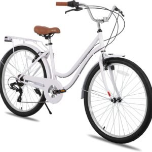 HILAND 26 inch Beach Cruiser Bike for Men and Women, 7 Speed Step-Through Frame Adult Bicycle with Rear Rack, Retro Bike Commuter City Bicycle