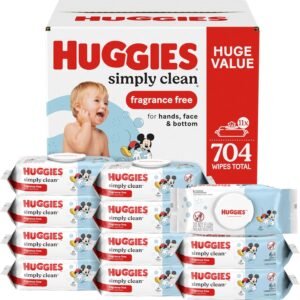 Huggies Simply Clean Unscented Baby Diaper Wipes, 11 Flip-Top Packs (704 Wipes Total), Packaging May Vary
