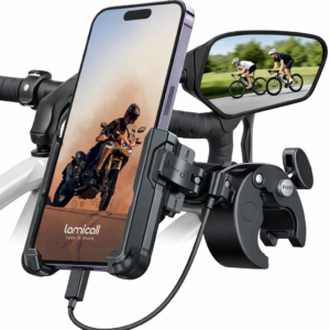 Lamicall Motorcycle Phone Mount Holder - [Camera Friendly] [1s Lock] Bike Phone Holder Handlebar Clamp, Bicycle Scooter Phone Clip, Gifts for iPhone 17, 16, 15 Pro Max, Galaxy S25 Ultra, 4.7-7" Phones