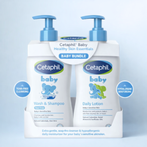 Cetaphil Baby Wash & Shampoo Plus Body Lotion, Healthy Skin Essentials, Head to Toe Hydration for up to 24 Hours, for Delicate, Sensitive Skin, 2-Pack,White