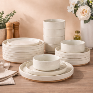 AmorArc Ceramic Dinnerware Set for 6 | Speckled Stoneware Plates and Bowls with Rustic Terracotta Underside| Scratch Resistant,Dishwasher & Microwave Safe Dishes Sets- 18pcs