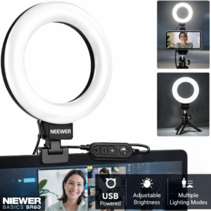 NEEWER Basic 5" Ring Light for Video Conference Lighting, Clip on Light Kit with Desk Tripod Stand for Monitor Laptop Computer Zoom Call Live Streaming Remote Working Learning Video Recording, BR60
